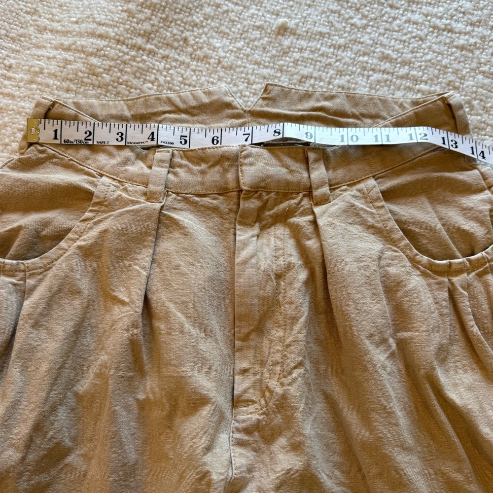 Free People Tan Linen Cropped Wide Leg Pants 0 - Picture 5 of 8